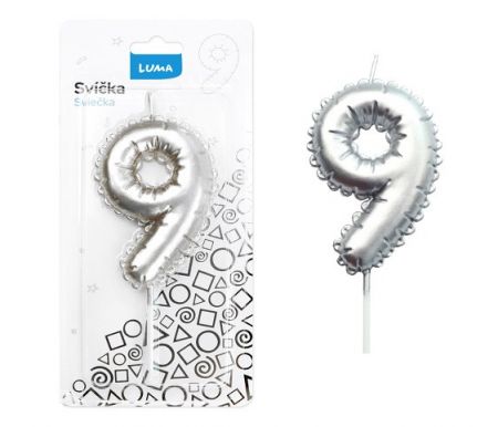 Svíčka č. 9 balónek STŘÍBRNÝ LUMA