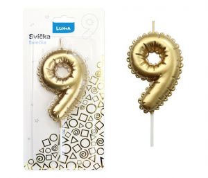 Svíčka č. 9 balónek ZLATÝ LUMA
