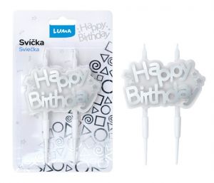 Svíčka HAPPY BIRTHDAY stříbrná LUMA