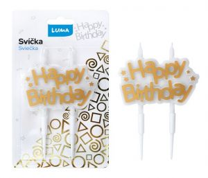Svíčka HAPPY BIRTHDAY zlatá LUMA