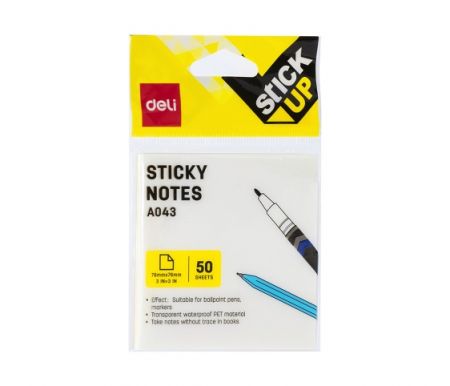 Bloček samolepící STICK UP transparentní 76 x 76mm 50l DELI EA043