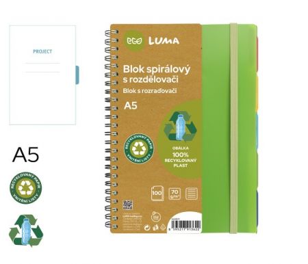 Blok spirála A5 s rozdělovači 100l ECO LUMA