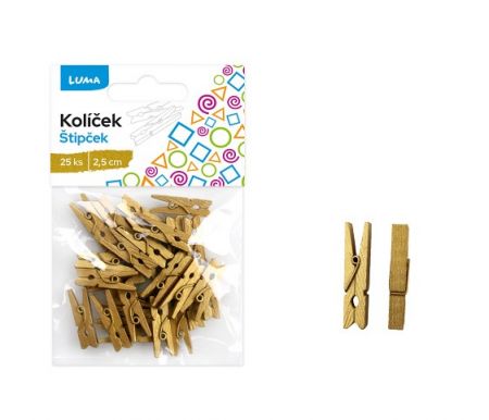 Kolíček 2,5cm zlatý, 25ks LUMA