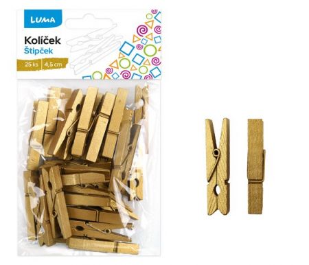Kolíček 4,5cm zlatý, 25ks LUMA