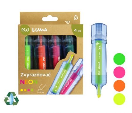 Zvýrazňovač ECO LUMA neon 4ks sada