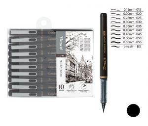 Popisovač DELI liner 10ks černý Dmast EC393