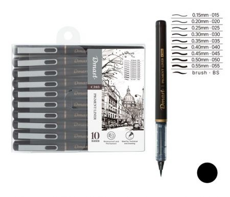 Popisovač DELI liner 10ks černý Dmast EC393