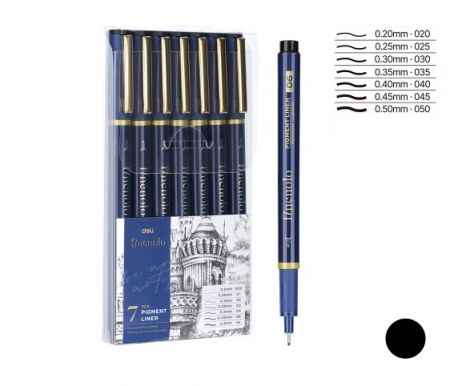 Popisovač DELI liner 7ks černý FINENOLO EQ909