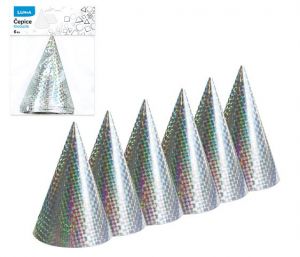 Čepice 15cm 6ks LASER stříbrná LUMA