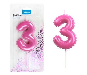 Svíčka č. 3 balónek RŮŽOVÁ LUMA