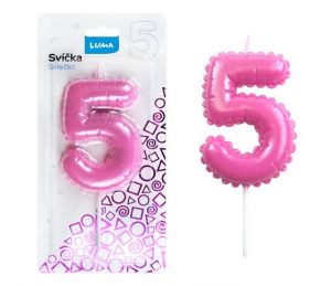 Svíčka č. 5 balónek RŮŽOVÁ LUMA