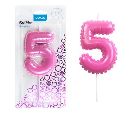 Svíčka č. 5 balónek RŮŽOVÁ LUMA