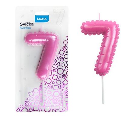 Svíčka č. 7 balónek RŮŽOVÁ LUMA