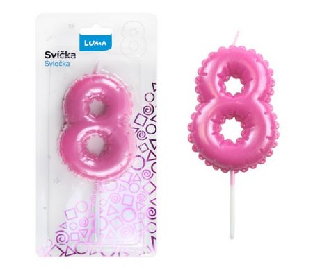 Svíčka č. 8 balónek RŮŽOVÁ LUMA