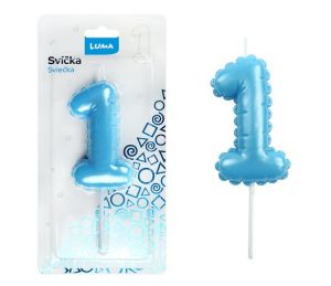 Svíčka č. 1 balónek MODRÁ LUMA