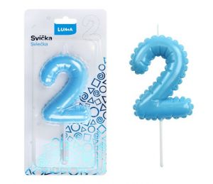 Svíčka č. 2 balónek MODRÁ LUMA