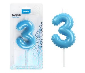 Svíčka č. 3 balónek MODRÁ LUMA