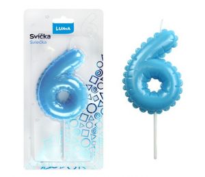 Svíčka č. 6 balónek MODRÁ LUMA