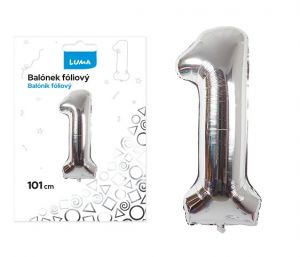 Balónek fóliový č. 1 STŘÍBRNÝ 101cm LUMA