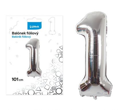 Balónek fóliový č. 1 STŘÍBRNÝ 101cm LUMA