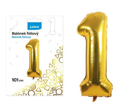 Balónek fóliový č. 1 ZLATÝ 101cm LUMA