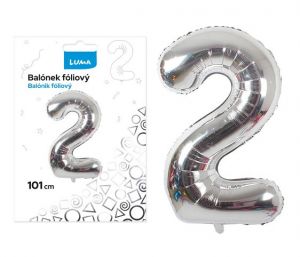 Balónek fóliový č. 2 STŘÍBRNÝ 101cm LUMA