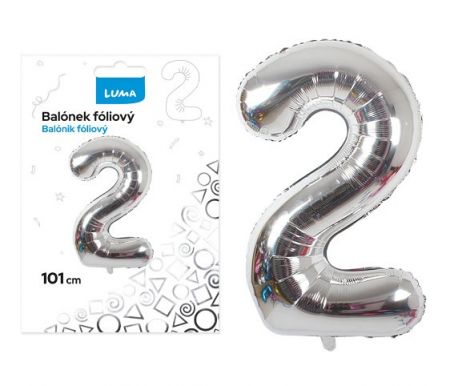 Balónek fóliový č. 2 STŘÍBRNÝ 101cm LUMA