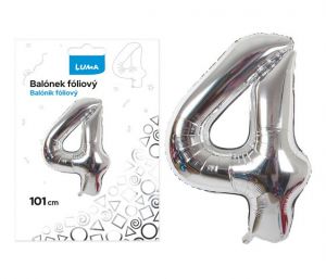 Balónek fóliový č. 4 STŘÍBRNÝ 101cm LUMA