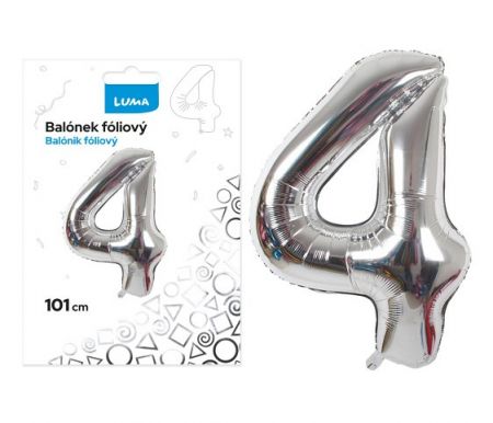 Balónek fóliový č. 4 STŘÍBRNÝ 101cm LUMA