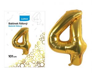 Balónek fóliový č. 4 ZLATÝ 101cm LUMA