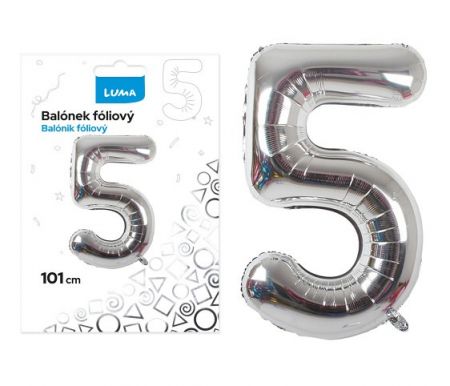 Balónek fóliový č. 5 STŘÍBRNÝ 101cm LUMA