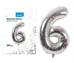 Balónek fóliový č. 6 STŘÍBRNÝ 101cm LUMA