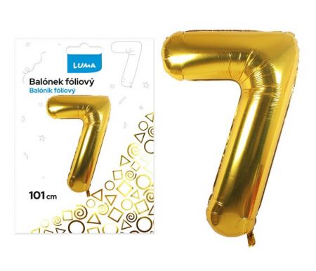 Balónek fóliový č. 7 ZLATÝ 101cm LUMA