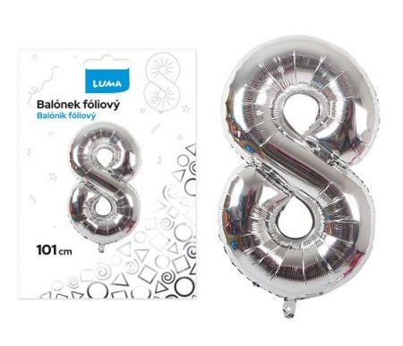 Balónek fóliový č. 8 STŘÍBRNÝ 101cm LUMA