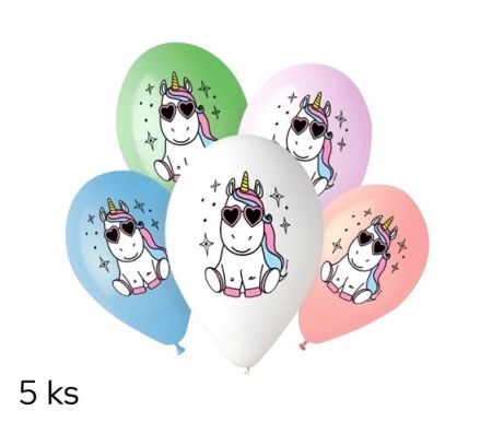 Balónky s potiskem 5ks OBYČ. Unicorn star