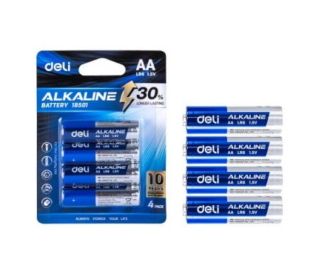 Baterie alkalická AA tužková LR6 4ks blistr DELI E18501