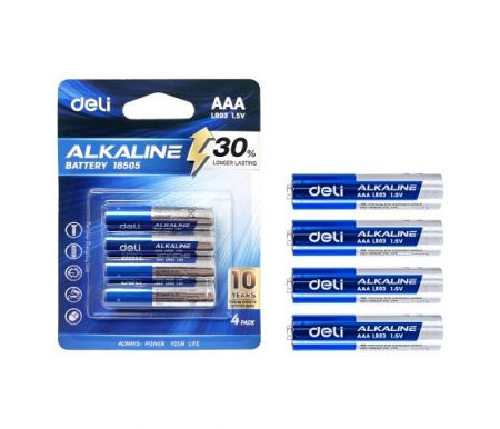 Baterie alkalická AAA mikrotužková LR03 4ks blistr DELI E18505