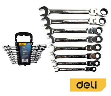 Klíče očkoploché ráčnové kloubové sada 8ks DELI EDL140208T