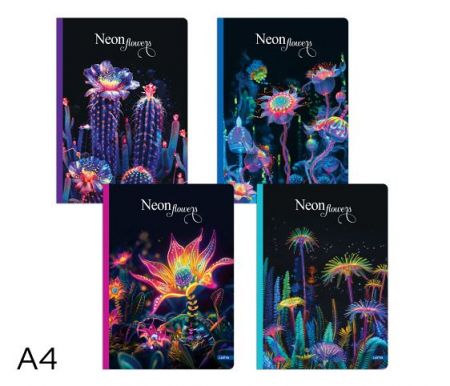 Kniha záznamová A4 linka 96l Neon flowers mix