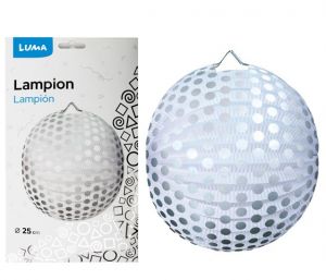 Lampion 25cm kulatý puntík stříbrný LUMA