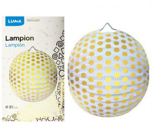 Lampion 25cm kulatý puntík zlatý LUMA