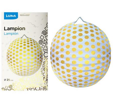 Lampion 25cm kulatý puntík zlatý LUMA