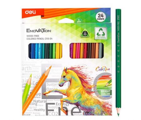 Pastelky DELI bezdřevé trojhranné 24 barev Enovation EC113-24