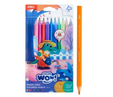 Pastelky DELI bezdřevé trojhranné JUMBO 12 barev WOW EC104-12