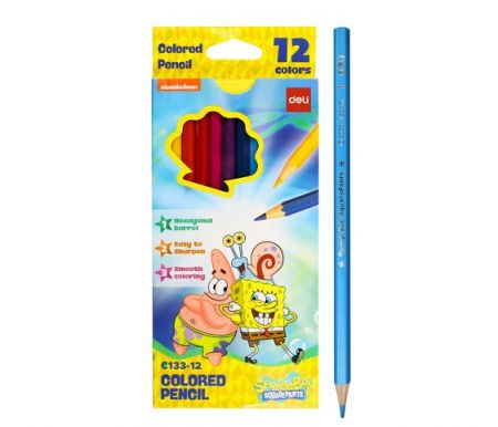 Pastelky šestihranné 12 barev SPONGEBOB DELI EC133-12