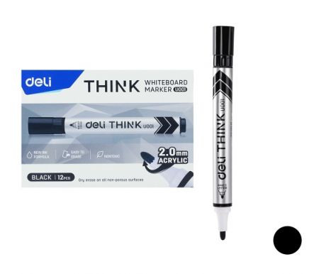 Popisovač DELI EU00120 černý kulatý stíratelný (8559)