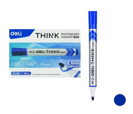 Popisovač DELI EU00130 modrý kulatý stíratelný (8559)