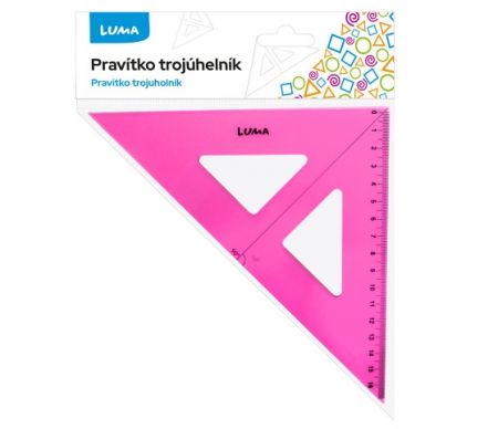 Pravítko trojúhelník s ryskou, růžové LUMA