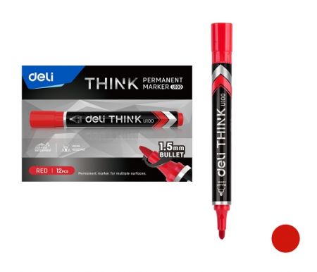 Popisovač DELI EU10040 červený kulatý permanent (8566)