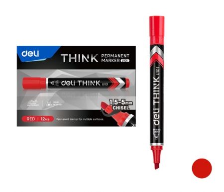 Popisovač DELI EU10140 červený zkosený permanent (8576)